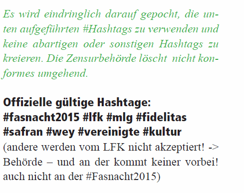 offizieller Fasnachts Hashtag zu Fasnacht2015 